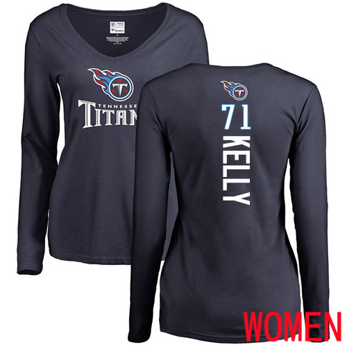 Tennessee Titans Navy Blue Women Dennis Kelly Backer NFL Football #71 Long Sleeve T Shirt